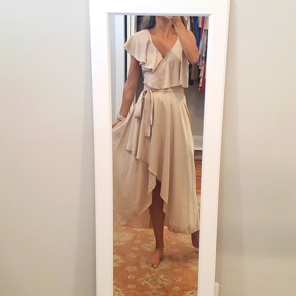 Champagne Cream Wrap Satin Dress - Picture 2 of 9